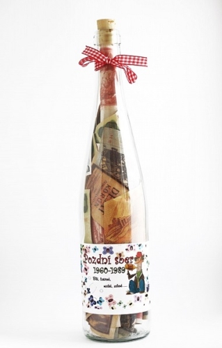 Láhev s penězi pozdní sběr